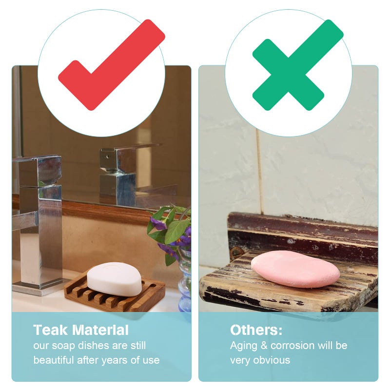 HTB 2PCS Self Draining Soap Dishes by HTB, Teak Wood Soap Holder, Soap Saver for Shower, Bathroom, Bath Tub, Kitchen Sponges, Easy Dry Extend Soap Life - Image 3